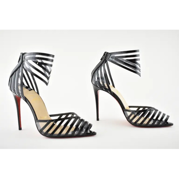 Christian Louboutin Maratena 100 Black PVC Ankle Strap Sandal Heel Pump Shoe 36 - Picture 4 of 11